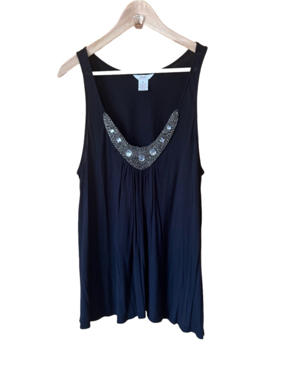 Candie's Flowy Black Tank Top with Beaded V-Neck size XL